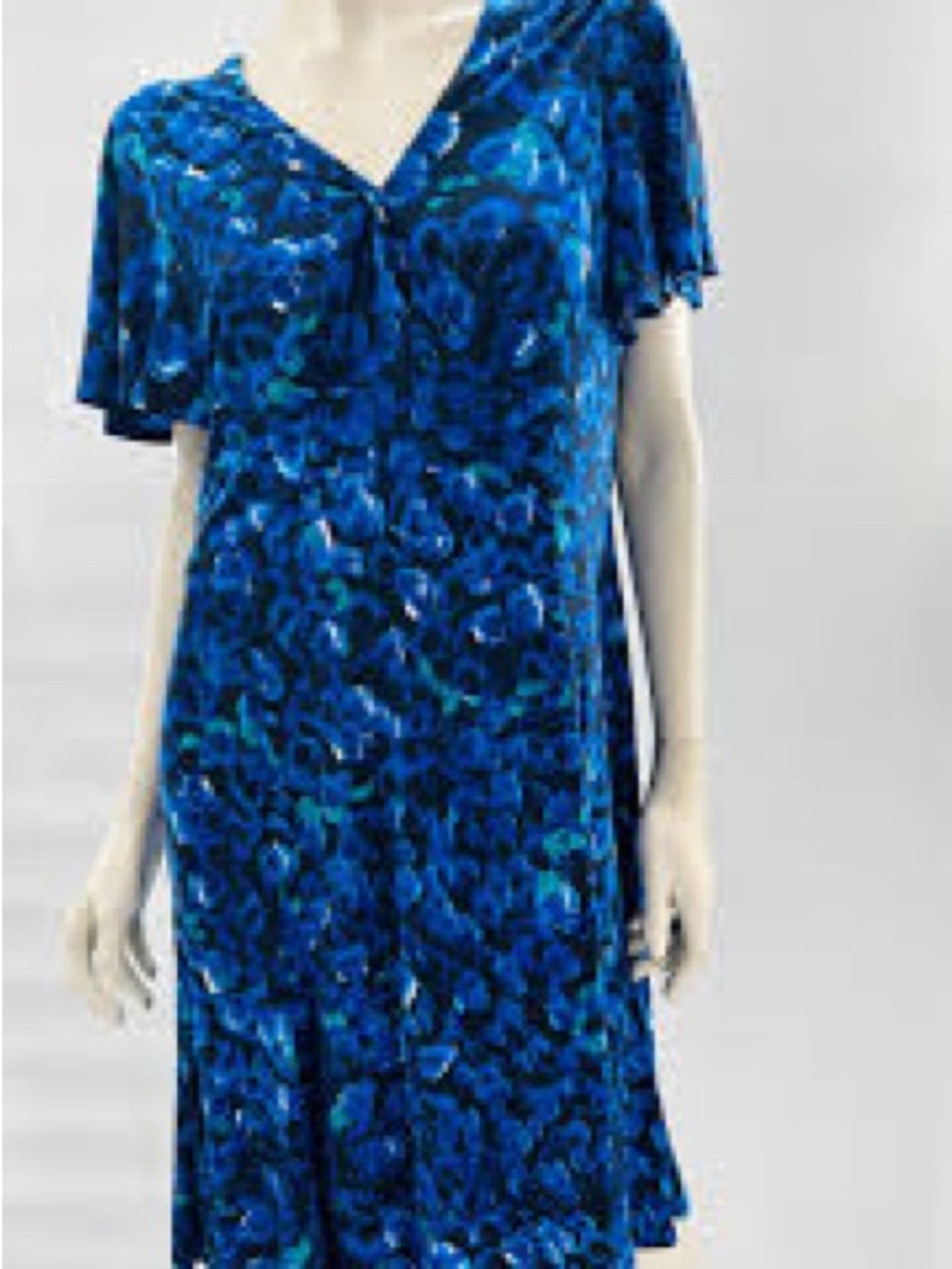 Chaps Blue Patterned V-Neck Midi Dress